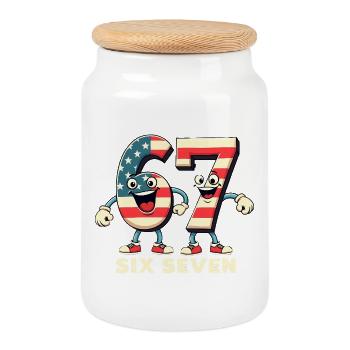 US Flag 67 Memes Six Seven - Keksdose mit Holzdeckel - Weiß - Vorne