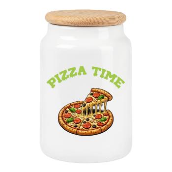 Pizza Time - Cookie Jar with Wooden Lid - white - Front