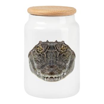 Crocodile Portrait Detail Wildlife Design - Cookie Jar with Wooden Lid - white - Front