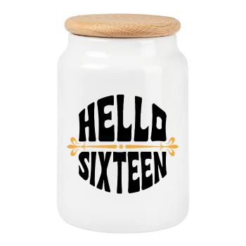 Hi Sixteen 16 Year OldDesign - Cookie Jar with Wooden Lid - white - Front