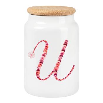 Monogramme floral romantique « U » - Boîte à biscuits avec couvercle en bois - blanc - Devant