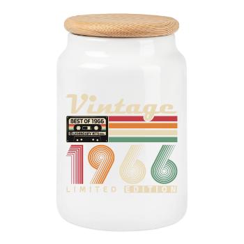 Original 1966 Vintage Vintage Anniversaire Rétro - Boîte à biscuits avec couvercle en bois - blanc - Devant