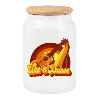 Hawaiian Ukulele Uke Retro 70s - Keksdose mit Holzdeckel - Weiß - Vorne