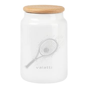 Valatti Tennis Grey : Frappez avec style ! - Boîte à biscuits avec couvercle en bois - blanc - Devant