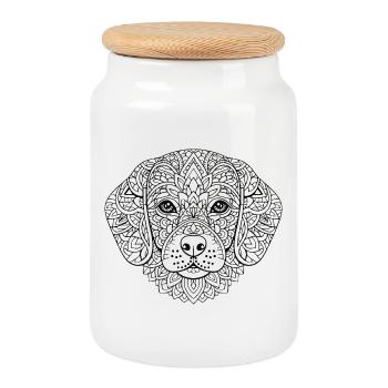 Dog mandala with detailed ornamentation - Cookie Jar with Wooden Lid - white - Front