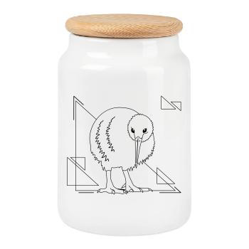 Kiwi Vogel im geometrischen Design - Keksdose mit Holzdeckel - Weiß - Vorne