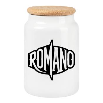 Romano - Roman or Name Emblem - Cookie Jar with Wooden Lid - white - Front