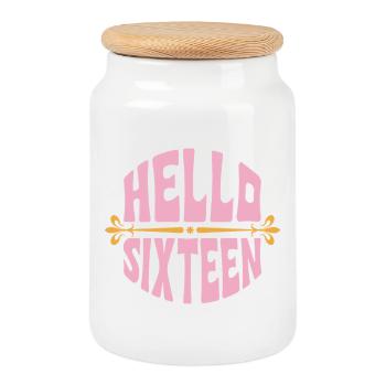 Hello Sixteen Pink Gold - Cookie Jar with Wooden Lid - white - Front