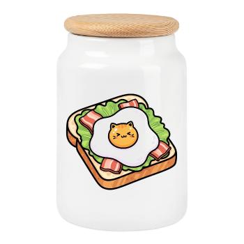 Sunny Toast Cat Egg - Cookie Jar with Wooden Lid - white - Front