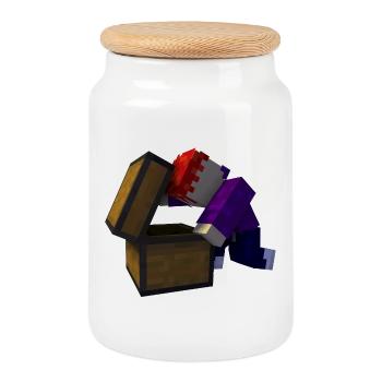 Voxel Treasure Chest Found - Cookie Jar with Wooden Lid - white - Front