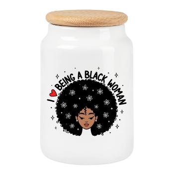 J’adore être une femme noire Afro Design - Boîte à biscuits avec couvercle en bois - blanc - Devant