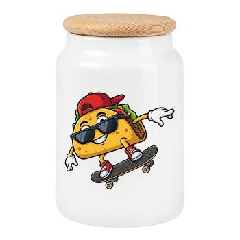 Slogan cool du skateboarder taco - Boîte à biscuits avec couvercle en bois - blanc - Devant