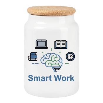 Smart Work Brain Power - Cookie Jar with Wooden Lid - white - Front