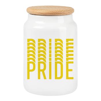 Motif de texte jaune de la fierté - Boîte à biscuits avec couvercle en bois - blanc - Devant