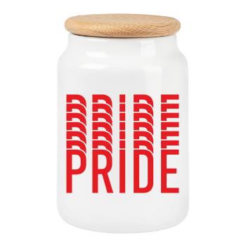 Pride: Repeated letter design - Cookie Jar with Wooden Lid - white - Front