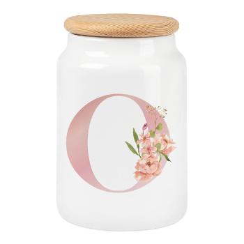 C Florale Monogramme Pastel - Boîte à biscuits avec couvercle en bois - blanc - Devant