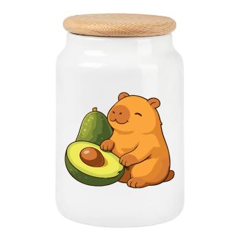 Capybara avec avocat - Boîte à biscuits avec couvercle en bois - blanc - Devant