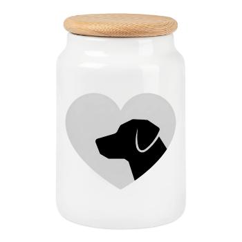 Heart Dog Silhouette in Shirt - Cookie Jar with Wooden Lid - white - Front