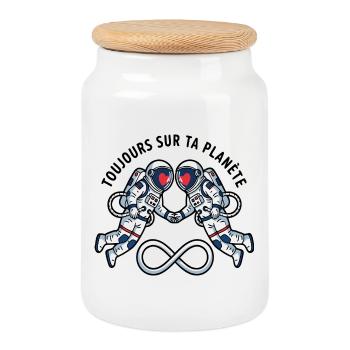 Cosmic Lovers: Astronaut Hearts - Boîte à biscuits avec couvercle en bois - blanc - Devant