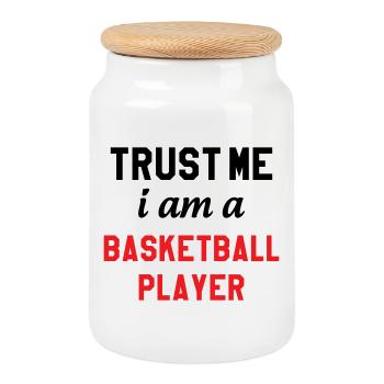 Trust me I am a basketball player - Cookie Jar with Wooden Lid - white - Front