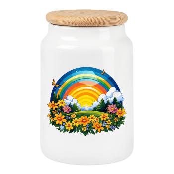 Blühender Regenbogen am Sonnenaufgang - Keksdose mit Holzdeckel - Weiß - Vorne