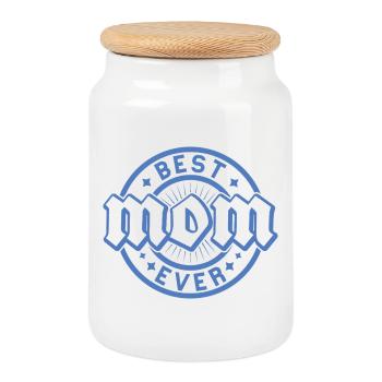 Best Ever blue badge design - Cookie Jar with Wooden Lid - white - Front