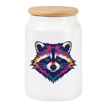 Color Explosion Raccoon Head - Cookie Jar with Wooden Lid - white - Front