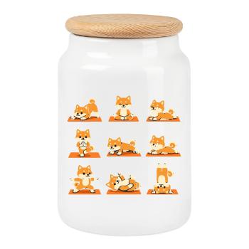 Shiba Inu Yoga Posen Für Hundefans - Keksdose mit Holzdeckel - Weiß - Vorne