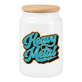 Heavy Metal Retro Script - Cookie Jar with Wooden Lid - white - Front