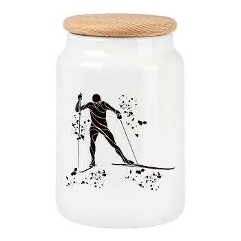 Cross-country skiing Cross-country skiing - Cookie Jar with Wooden Lid - white - Front