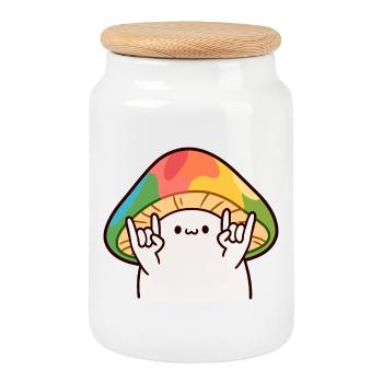 Un champignon hétéroclite marque la pierre - Boîte à biscuits avec couvercle en bois - blanc - Devant