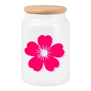 Vivid Pink Flower Bloom - Cookie Jar with Wooden Lid - white - Front