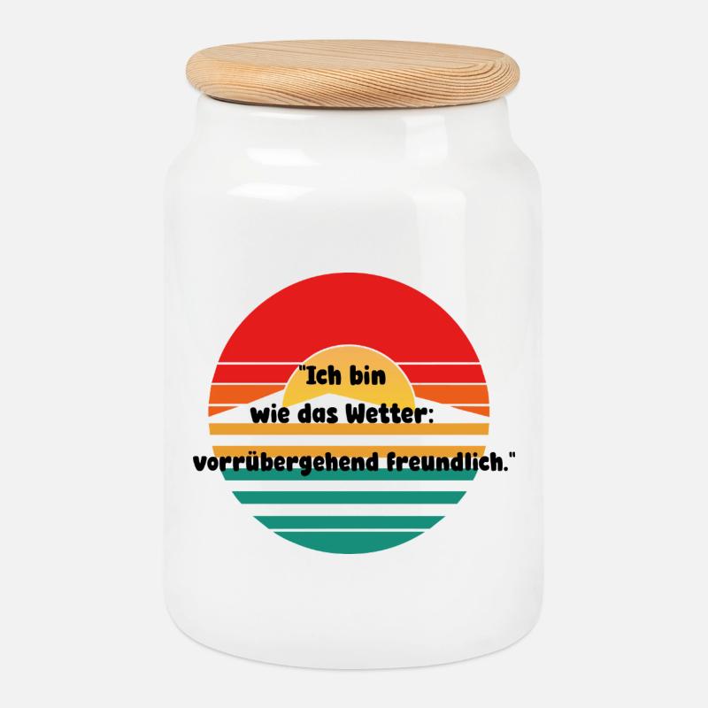 Sunset Retro Motif - Cookie Jar with Wooden Lid - white