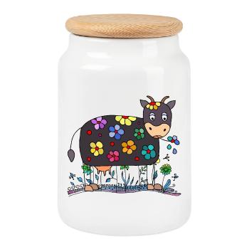 Cow - Cookie Jar with Wooden Lid - white - Front