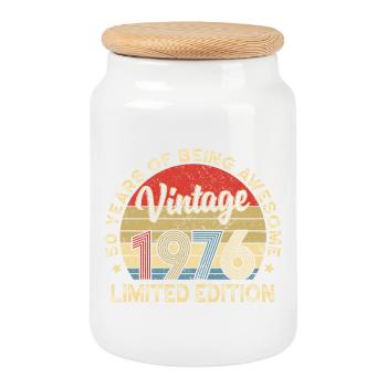 Vintage Vintage 1976 – 50th Anniversary - Cookie Jar with Wooden Lid - white - Front