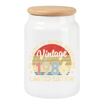 Vintage Vintage 1986 – 40e anniversaire - Boîte à biscuits avec couvercle en bois - blanc - Devant