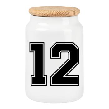 12 Number - Cookie Jar with Wooden Lid - white - Front