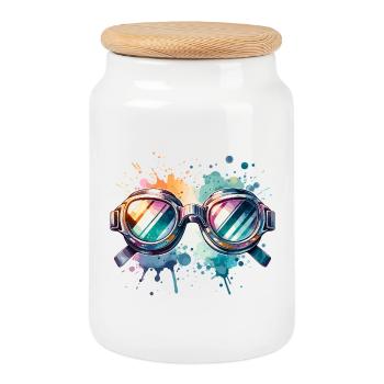 Lunettes de nage rondes colorées Design Splash - Boîte à biscuits avec couvercle en bois - blanc - Devant