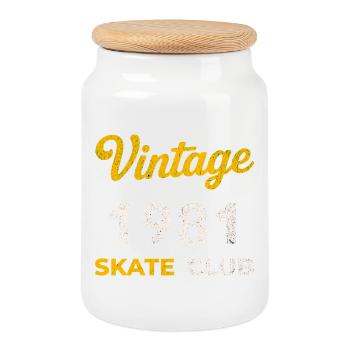 Vintage 1981 Skate Club Retro Birth Year - Cookie Jar with Wooden Lid - white - Front
