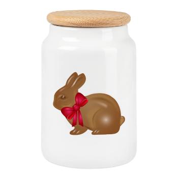 Schokoladen-Osterhase mit roter Schleife Motiv - Keksdose mit Holzdeckel - Weiß - Vorne