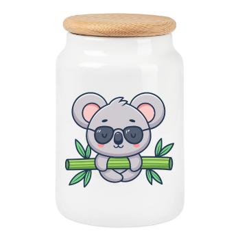 Koala on Solar Bamboo - Cookie Jar with Wooden Lid - white - Front