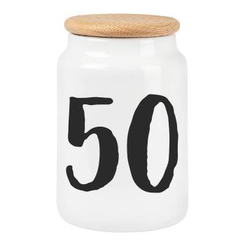50th Birthday Years Number Number Gift - Cookie Jar with Wooden Lid - white - Front