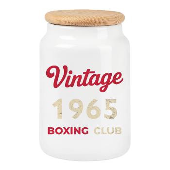 Vintage 1965 – Année de naissance rétro du Boxing Club - Boîte à biscuits avec couvercle en bois - blanc - Devant