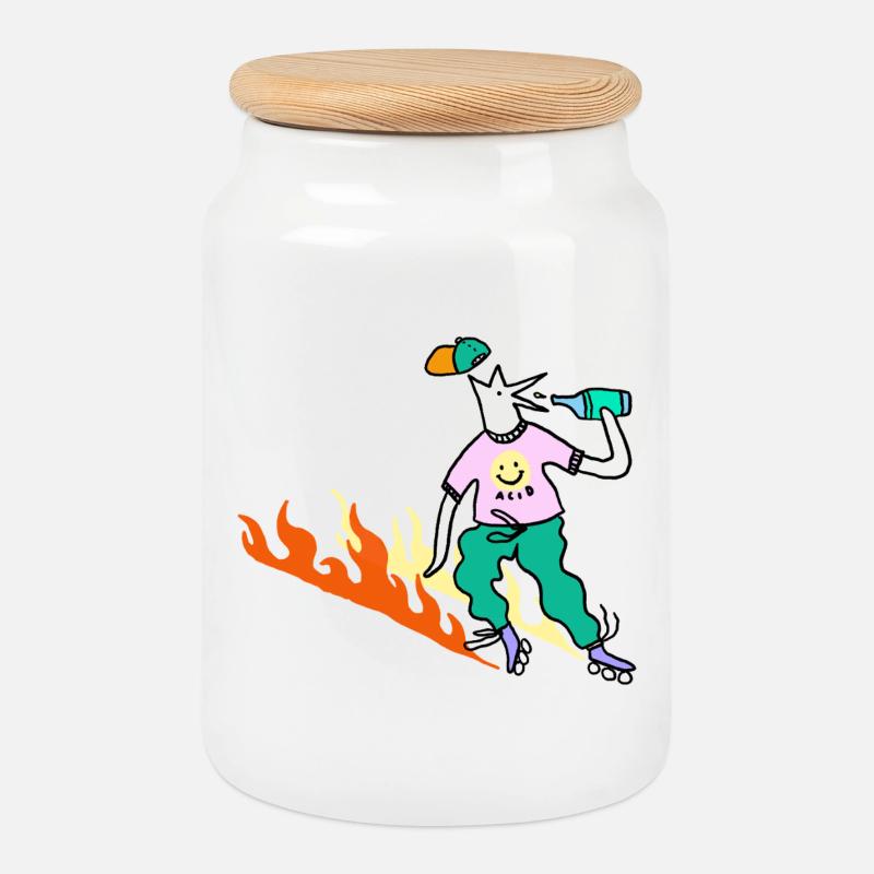 Roller_Skater_on_fire - Keksdose mit Holzdeckel - Weiß