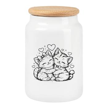 Cuddly kitten in the heart of love - Cookie Jar with Wooden Lid - white - Front