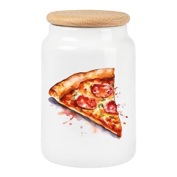 Tranche de pizza aquarelle - Boîte à biscuits avec couvercle en bois - blanc - Devant