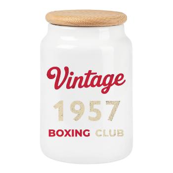 Vintage 1957 – Boxing Club Retro Geburtsjahr - Keksdose mit Holzdeckel - Weiß - Vorne