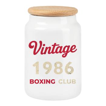 Vintage 1986 – Année de naissance rétro du Boxing Club - Boîte à biscuits avec couvercle en bois - blanc - Devant