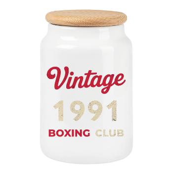 Vintage 1991 – Boxing Club Retro Birth Year - Cookie Jar with Wooden Lid - white - Front