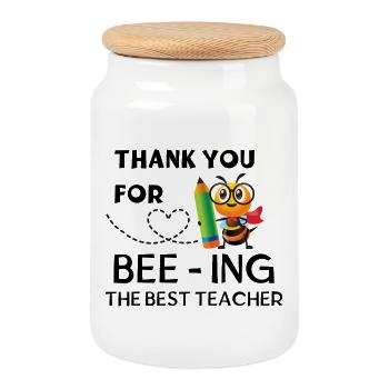 Thank You for Beeing the Best Teacher - Cookie Jar with Wooden Lid - white - Front